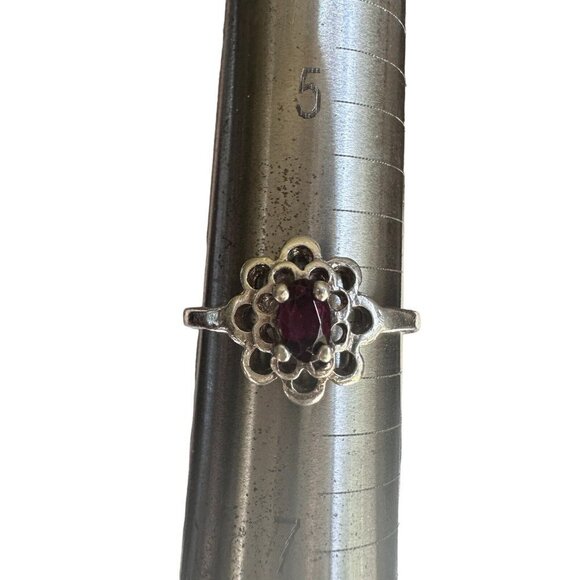 VTG Accent Ring Size 6 Purple Amethyst Gem Blooming‎ Flower 925 Sterling 2.1g - Picture 10 of 12